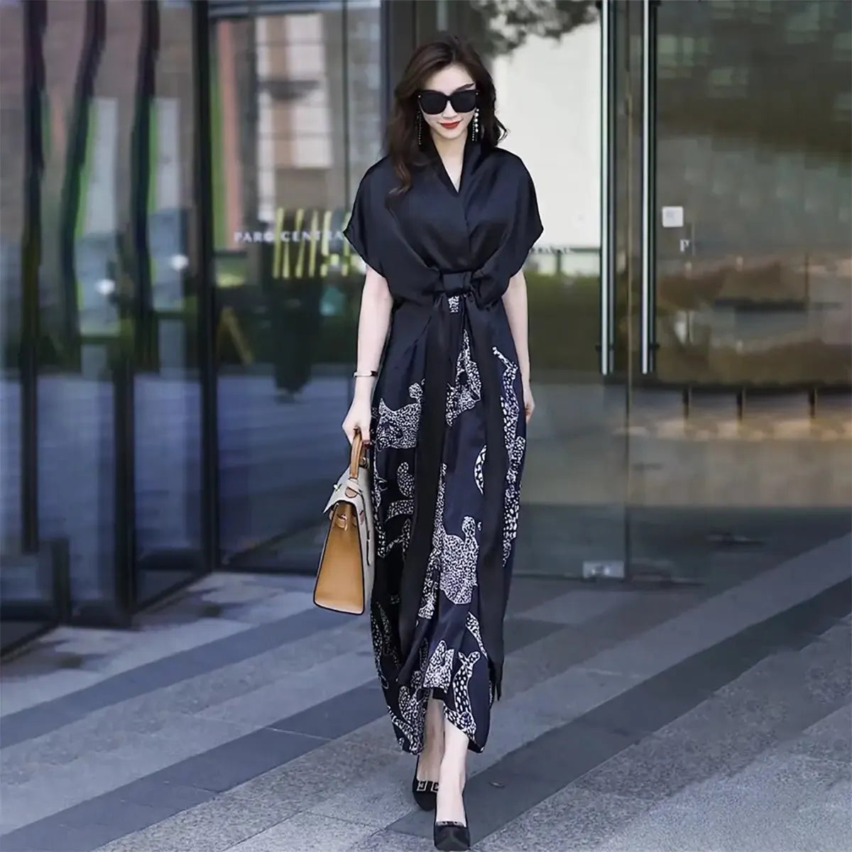 💐 Printed Belt Silk Dress