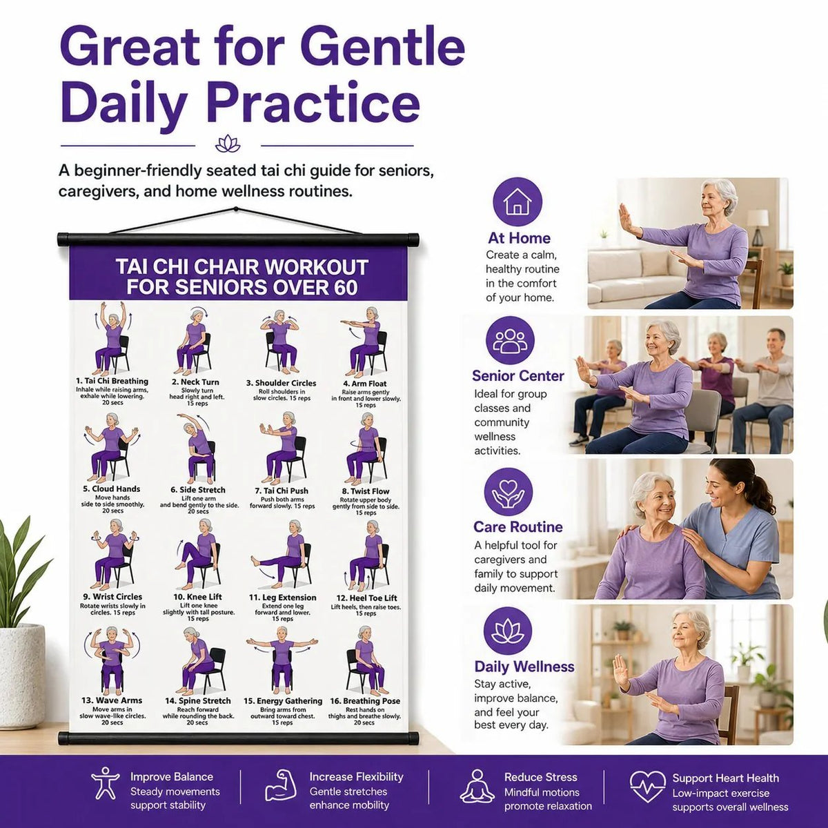🎉🔥Tai Chi Chair Workout Chart for Seniors (16 x 24 inches)
