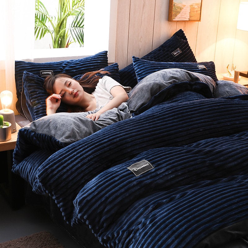 (🔥Big Sale)AB Sided Thicken Corduroy Velvet Winter Bedding Set Full Queen King Size Duvet Cover(Free Shipping)