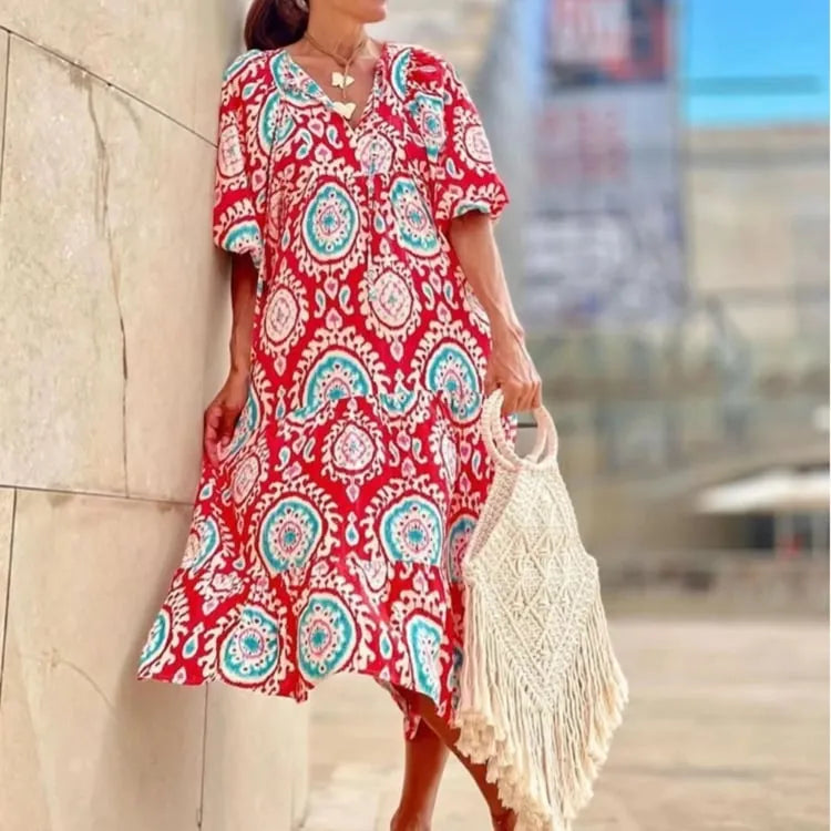 WOMEN'S PUFF SLEEVE FLORAL BOHO MAXI DRESS (BUY 2 FREE SHIPPING)