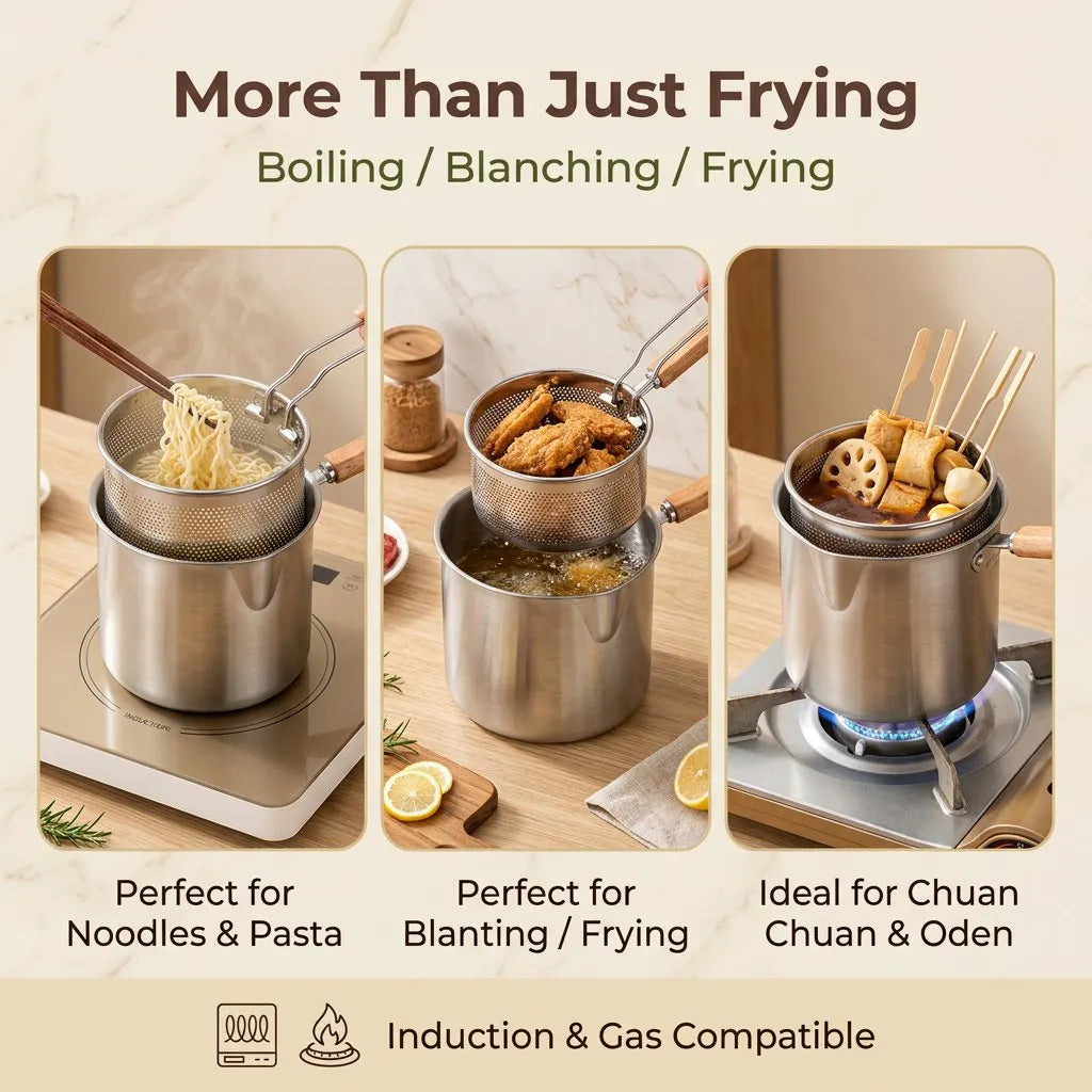 🔥HOT SALE🔥💥🏆49% OFF🔥Compact Fry Pot with Filter Basket – Stainless Steel, Complete Accessory Kit