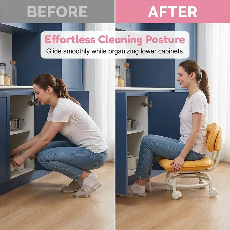 🔥HOT SALE🔥 49% OFF NOW! ⏰ Rolling Low Stool with Backrest – Padded seat & silent casters – Perfect for workshops, garages or studios – comfortable and mobile 🛠️✨