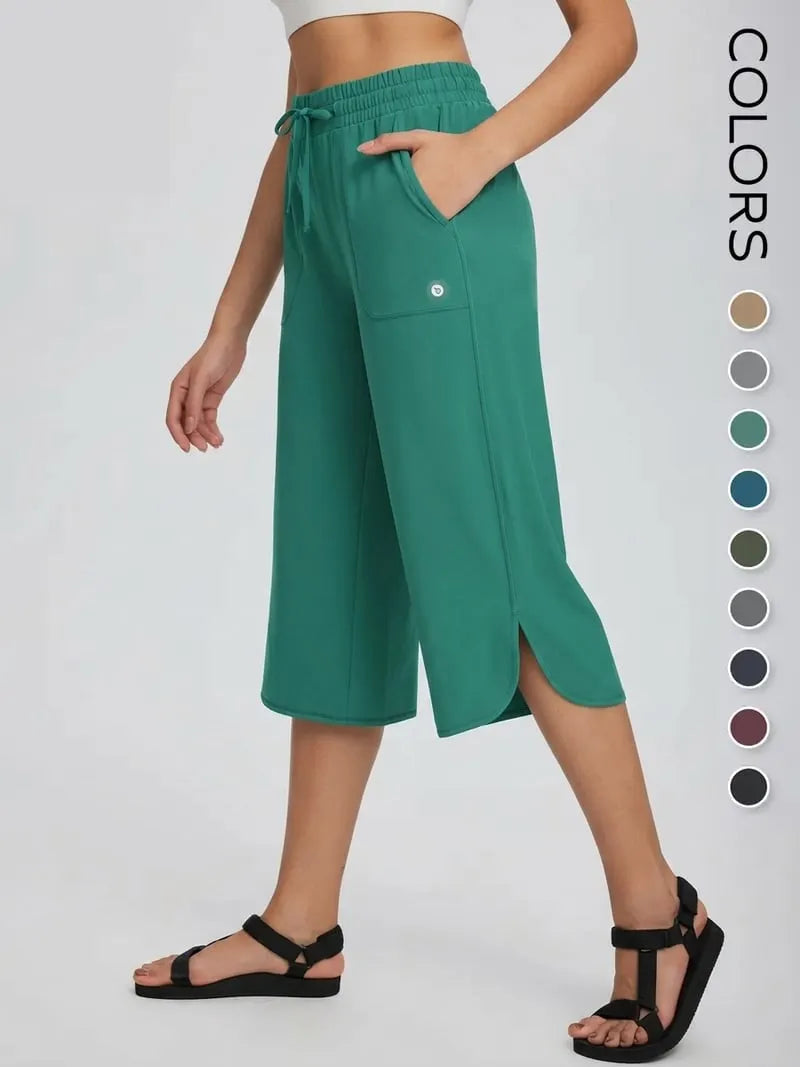 👖2026 Women's Wide Leg Yoga Capris – High Waisted with Pockets, Quick Dry, Lightweight, UPF 50+ Sun Protection – Loose Comfy for Hiking, Gym, Travel & Outdoor Workout ☀️