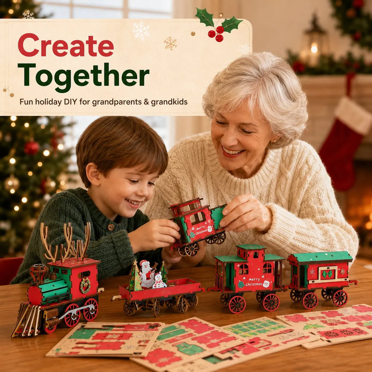 🎉DIY Christmas Wooden Train Set 3D Assembly Puzzle Kit