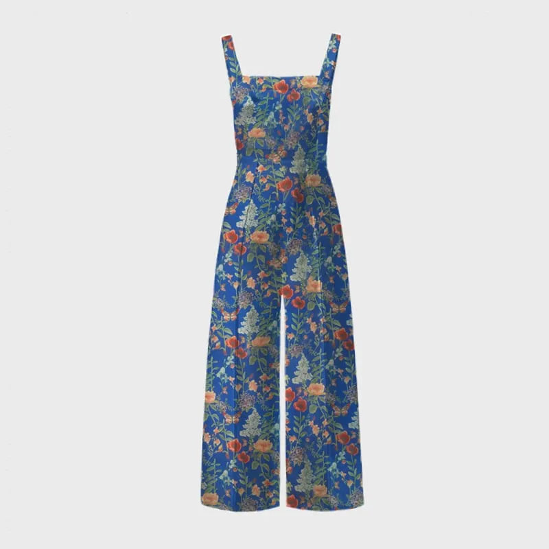 Floral Print Button Wide Leg Jumpsuit