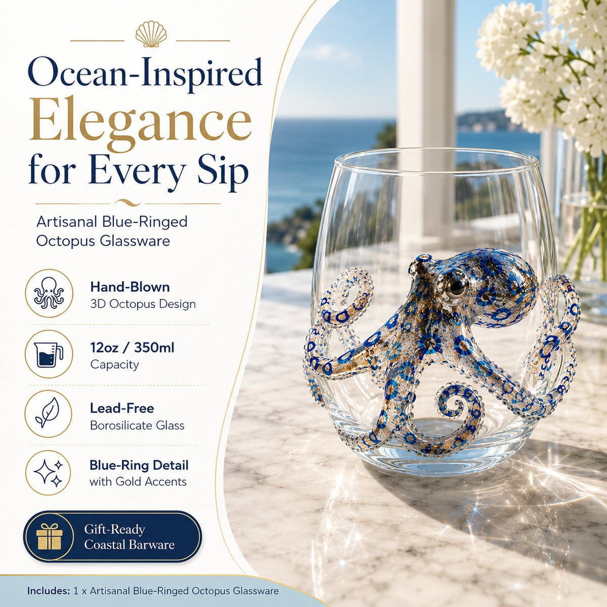 🔥HOT SALE🔥🌊Artisanal Blue Ringed Octopus Glassware