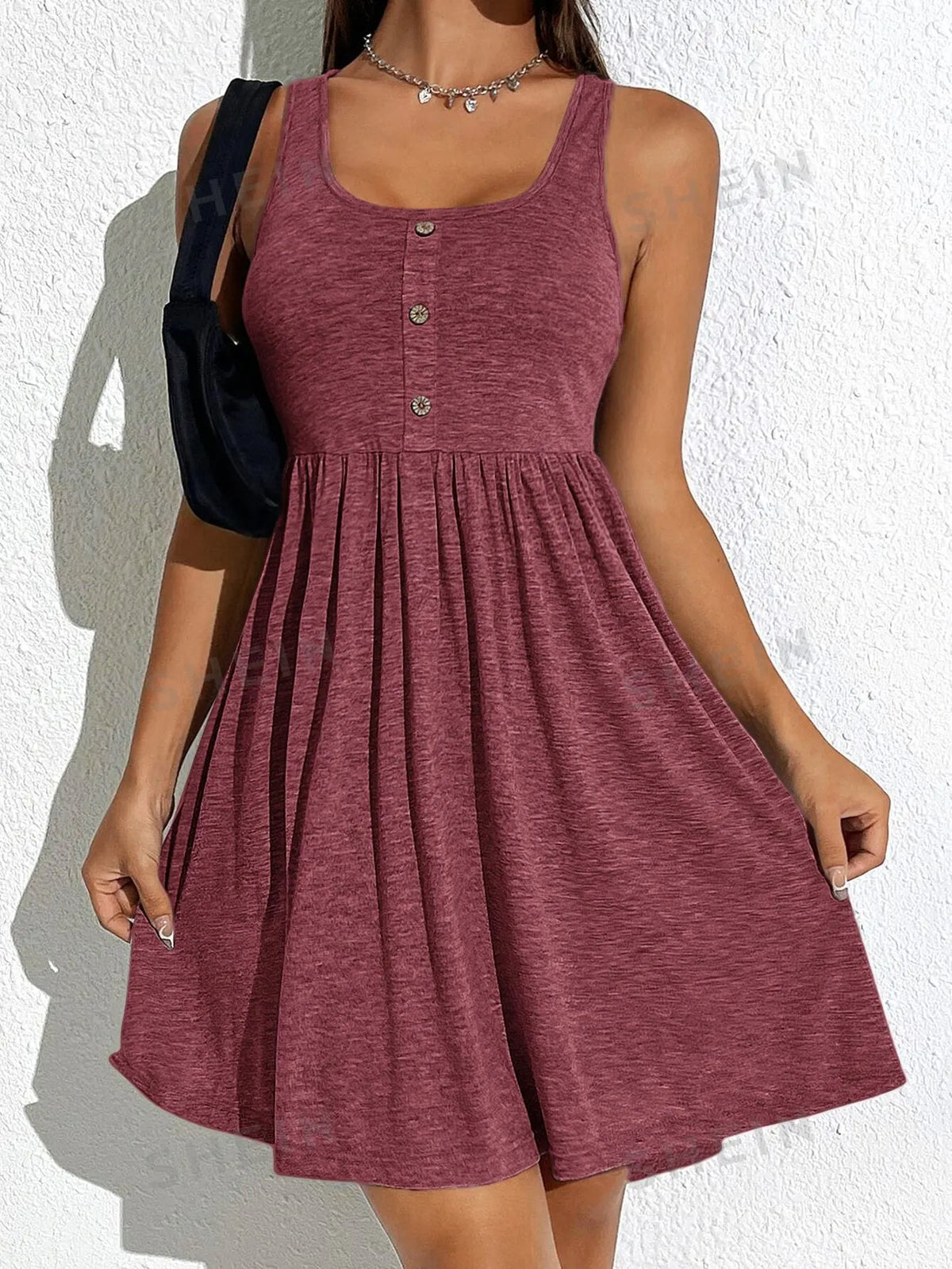 Plus Size Plain Fake Buttons Scoop Neck Tank Dress