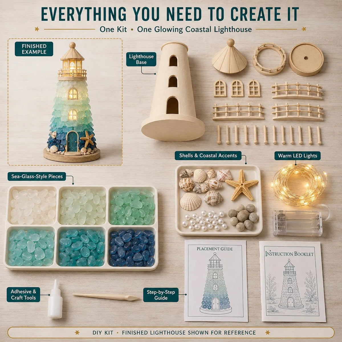 🔥 HOT SALE 🔥⏳ Last Day 49% OFF – 🌊 Beginner-Friendly DIY Lighted Sea Glass-Style Lighthouse Kit Collection | Complete Kit with Sea Glass-Style Pieces, LED Lights & Step-by-Step Guide Included 💕