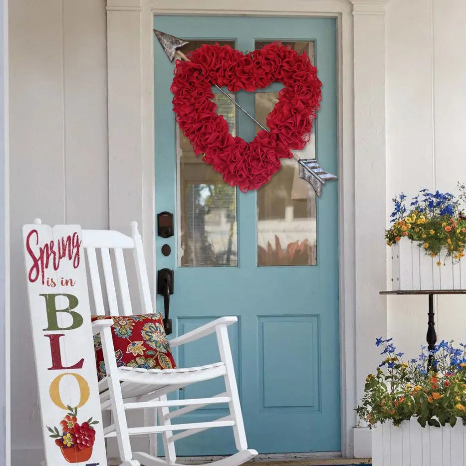 Large Ruffled Romance Heart shaped wreath with large arrow