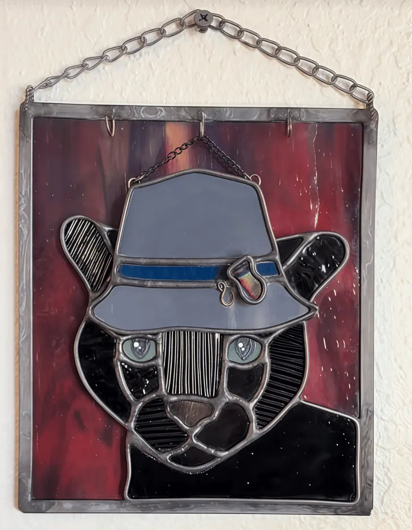 🔥Last Day 49% OFF -  🐆✨Stained Glass Black Cat Suncatcher Window Hanging Decor, Interchangeable Hat Design