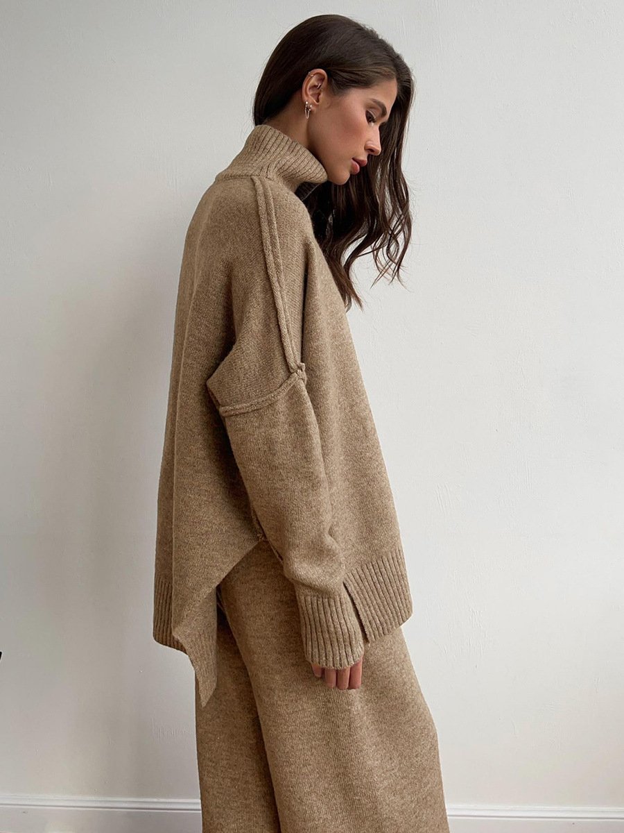 Unique Knit Top with Slit and Loose-fitting Trousers (FREE SHIPPING)