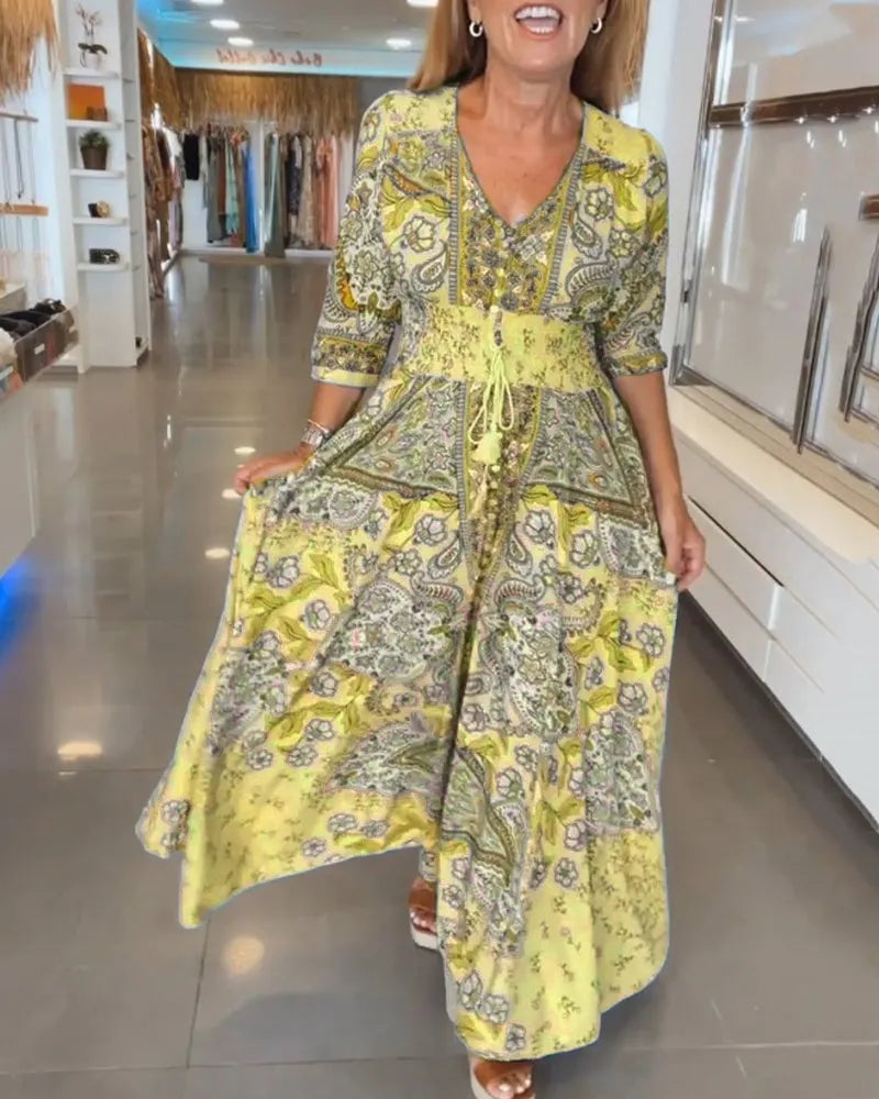 V-Neck Floral Print Summer Dress