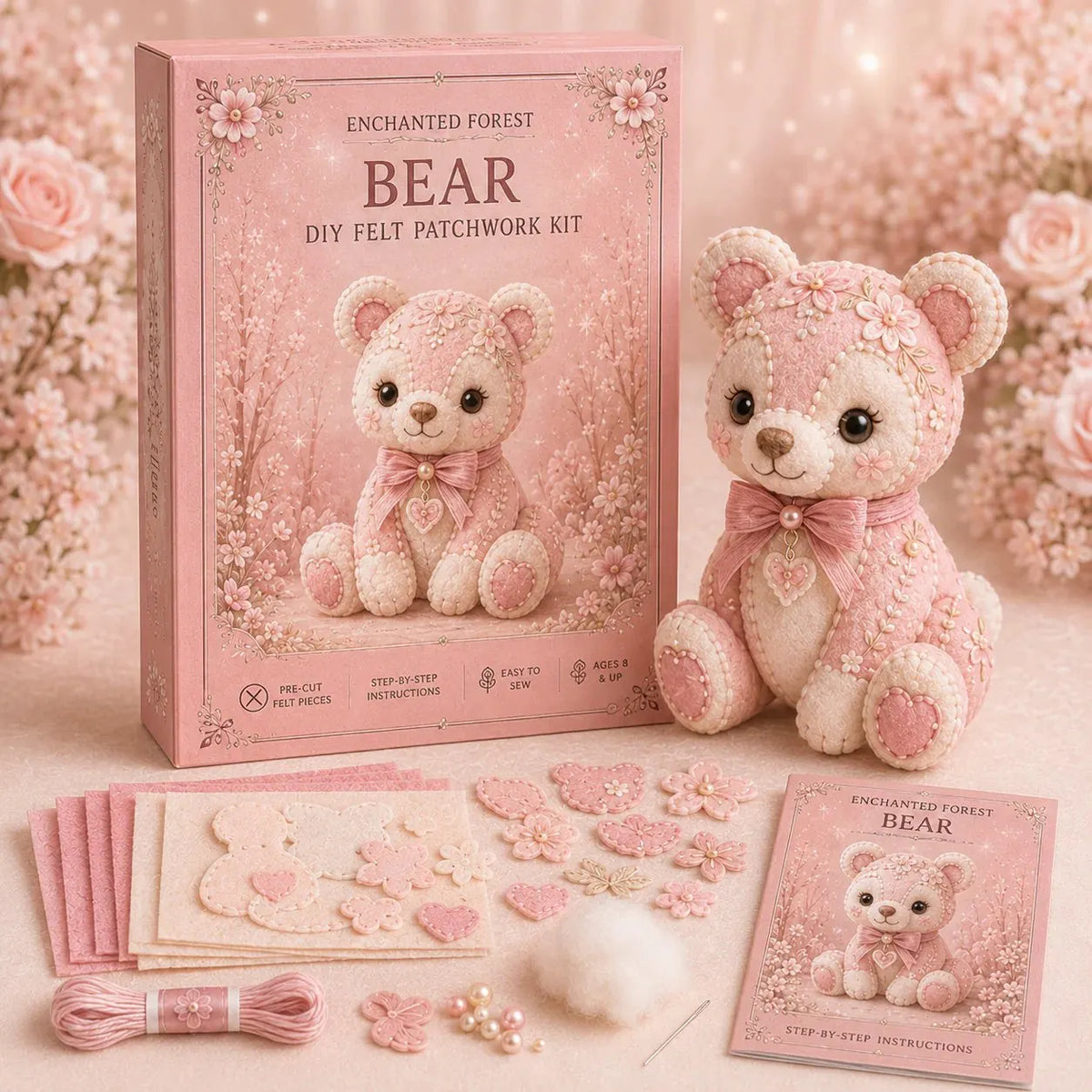 🎉💗Pink Woodland Friends DIY Felt Sewing Kit – Make Your Own Cute Animal