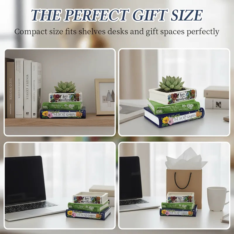 🔥LAST DAY 49% OFF - 📚Whimsical Stacked Book Planter with Drainage Hole