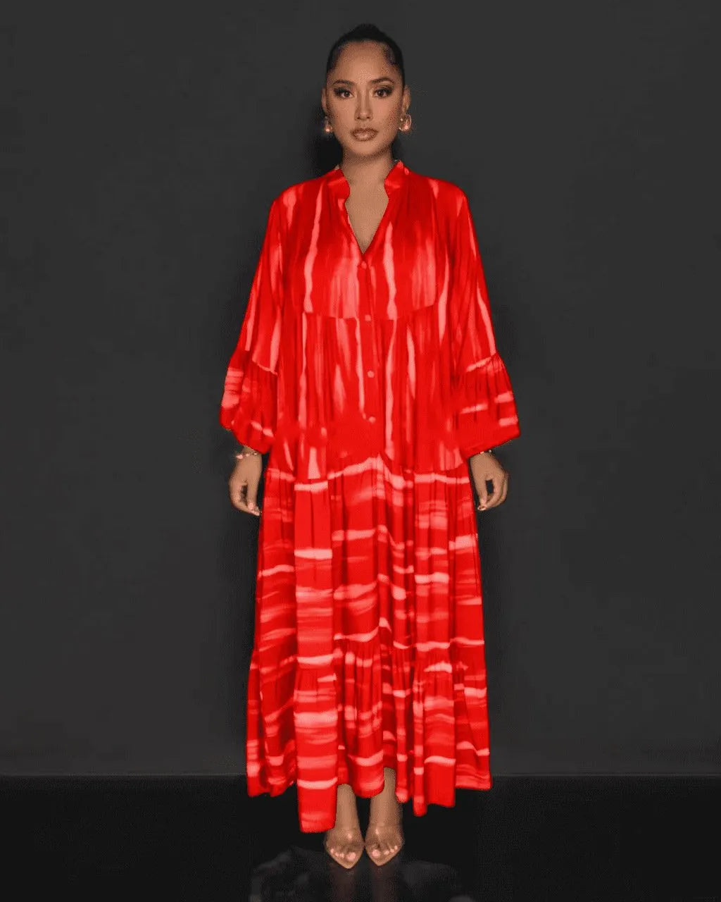 Printed ruffle hem maxi dress 🔥 (Buy 2 Free Shipping)