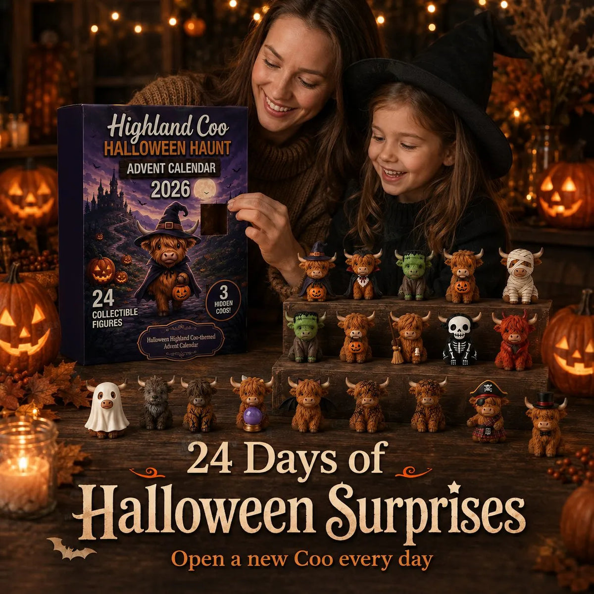 🎉🎃 Highland Coo Halloween Advent Calendar 2026 – 27 Cute Collectible Figures Countdown Set