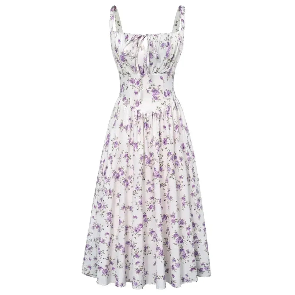 2026 Women's Floral Midi Dress Corset Sundresses With Pocket