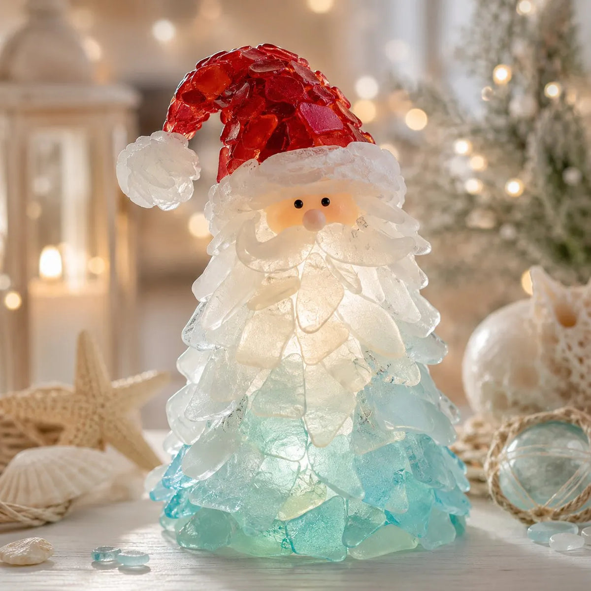 🎉🎅 Beginner-Friendly DIY Lighted Sea Glass Santa Christmas Decor Kit | Complete Kit with Sea Glass Pieces, Warm Fairy Lights & Step-by-Step Guide Included 💕