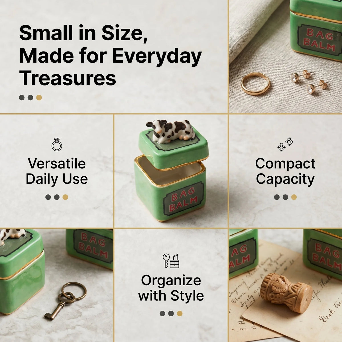 🐄 Mini Cow-Topped Ceramic Trinket Box – A Tiny, Adorable Collectible