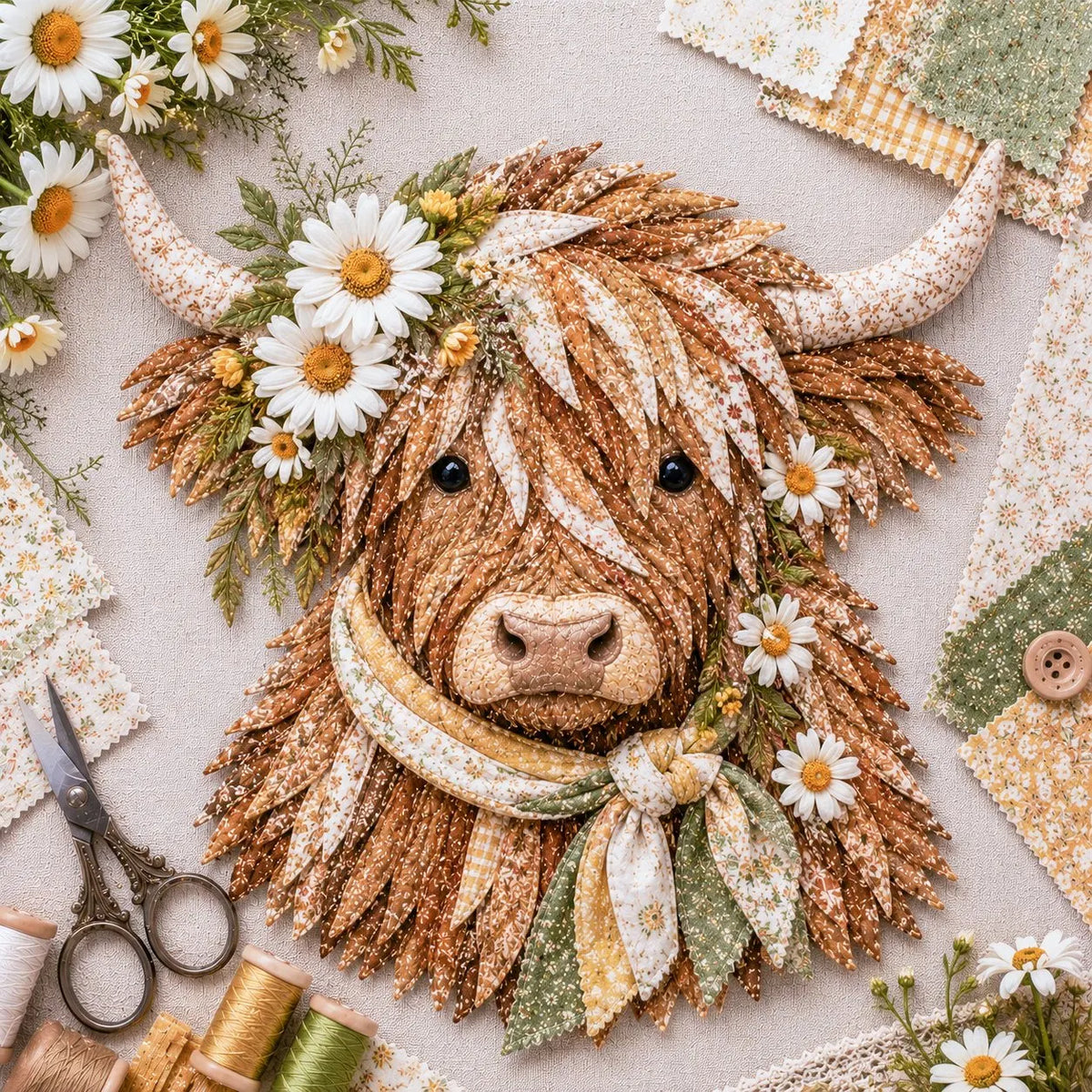 🎉💐🌸 Birth Flower Highland Cow 3D Layered Fabric Art DIY Kit (Beginner-friendly) 🔥 Buy 2 Free Shipping