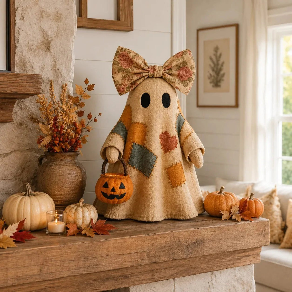 🎉👻Lighted Vintage Patchwork Ghost