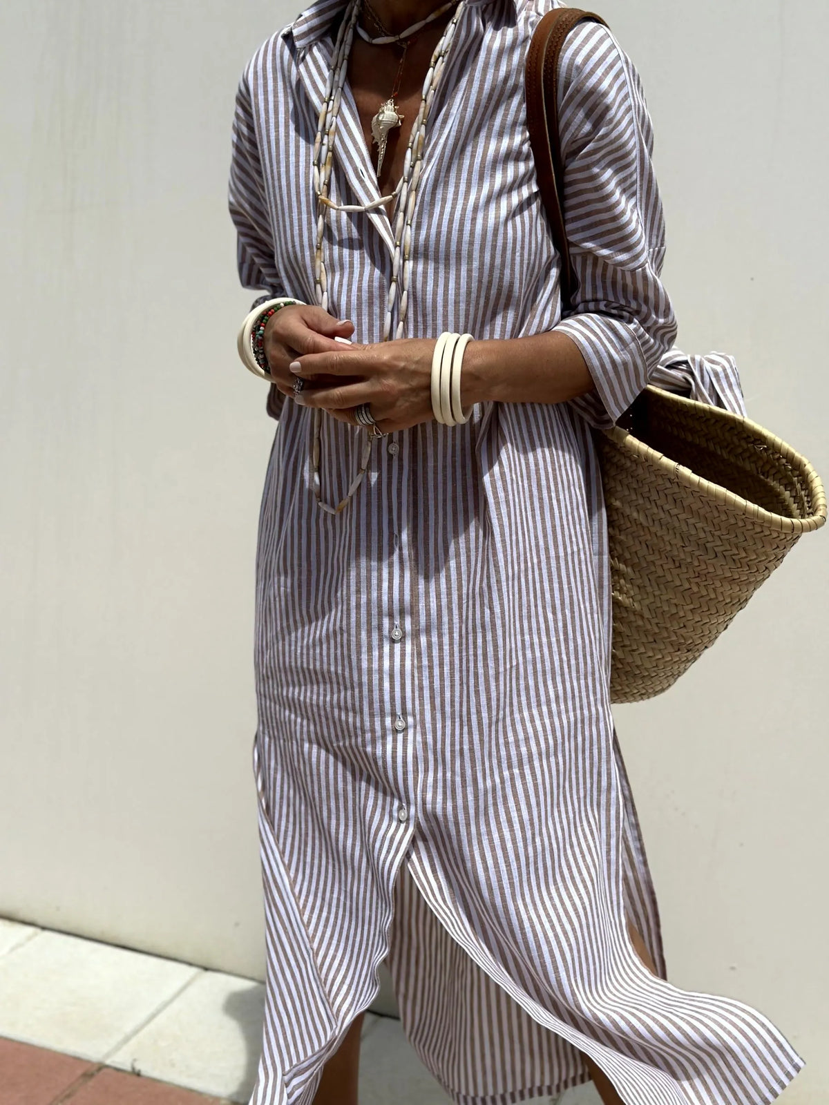 Loose Striped Half Sleeve Shirt Dress