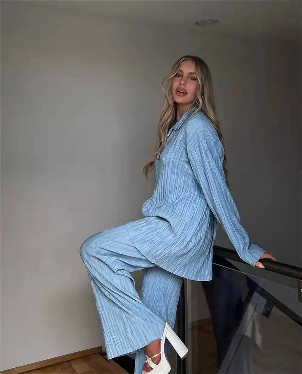 Oversized Leisure Pleat Pockets Two Piece Pants Set