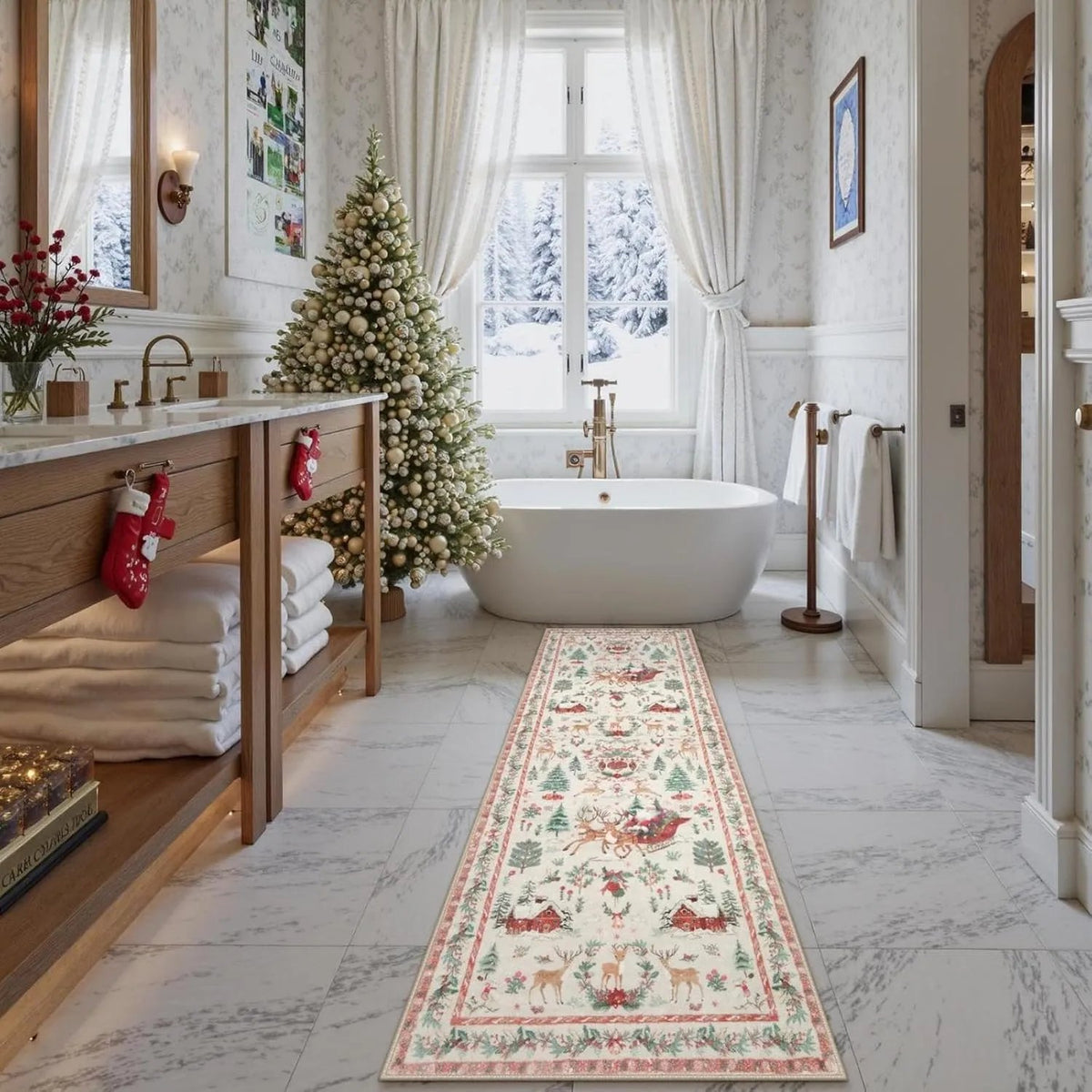🎉 🔥Soft Christmas Tree Santa Claus Carpet Runner