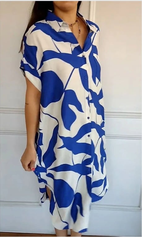Fashion casual shirt dress with printed & short sleeves