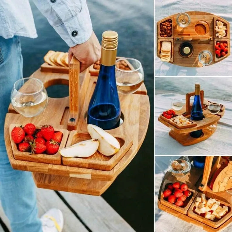 🍷PORTABLE WOODEN OUTDOOR PICNIC WINE TABLE🍷