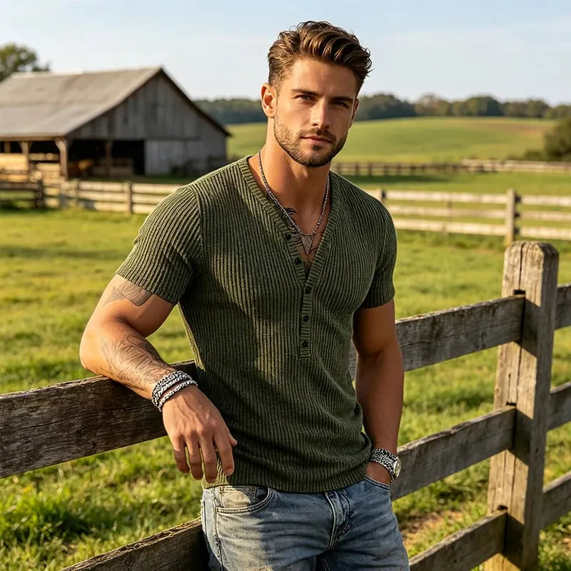 🎉⏰Men's Spring Textured Dual-Color Striped V-Neck Tee 👕 Bold Stripes, Deep V – A Modern Athletic Fit for Training & Beyond ✨