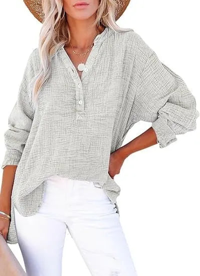 💖Limited Sale 49% OFF💖Women’s Casual Gauze Button Neck Long Sleeve Blouse