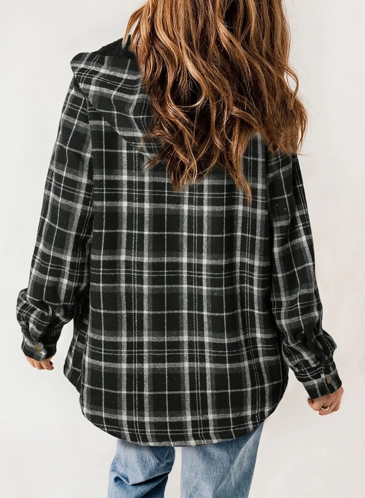 ⏰HOT SALE-WOMEN'S THICKENED FLANNEL LONG SLEEVE PLAID JACKET COAT WITH HOOD