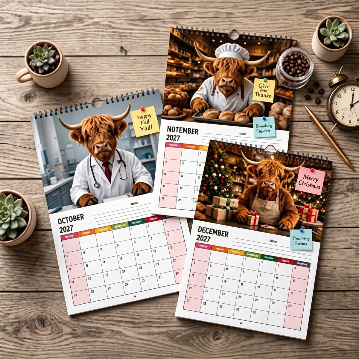 🔥Last Day 49% OFF - 🐮 🗓️ Highland Cows Working 2027 Calendar