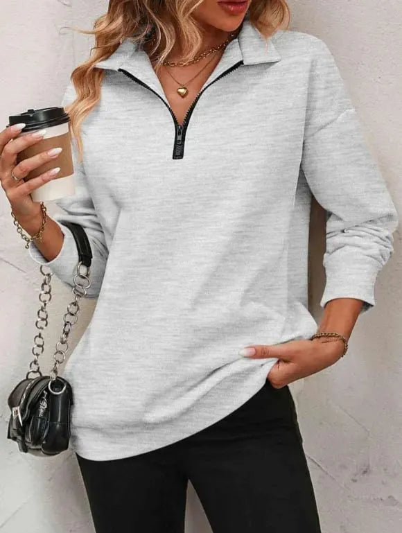 Womens Zip-Up Dropped Shoulder Sweatshirt
