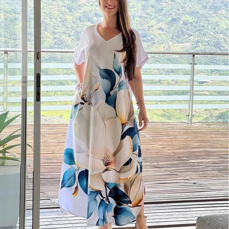 🌴Hot Summer Deal: 49% OFF Women's Airy V-Neck Printed Short-Sleeve Dresses🌴