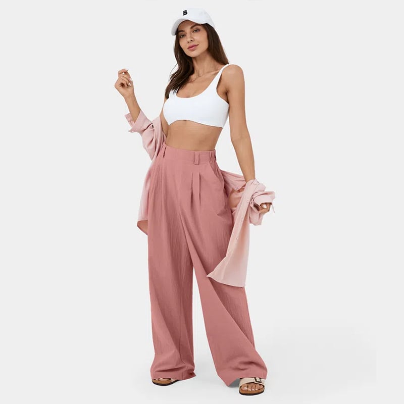 High Waisted Plicated Side Pocket Wide Leg Pants (Buy 2 Free Shipping)