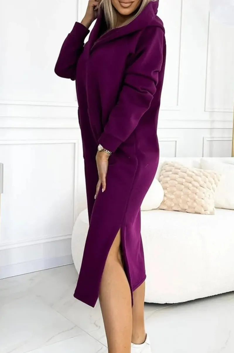Women's Autumn and Winter Casual All-match Long Dress with Hood