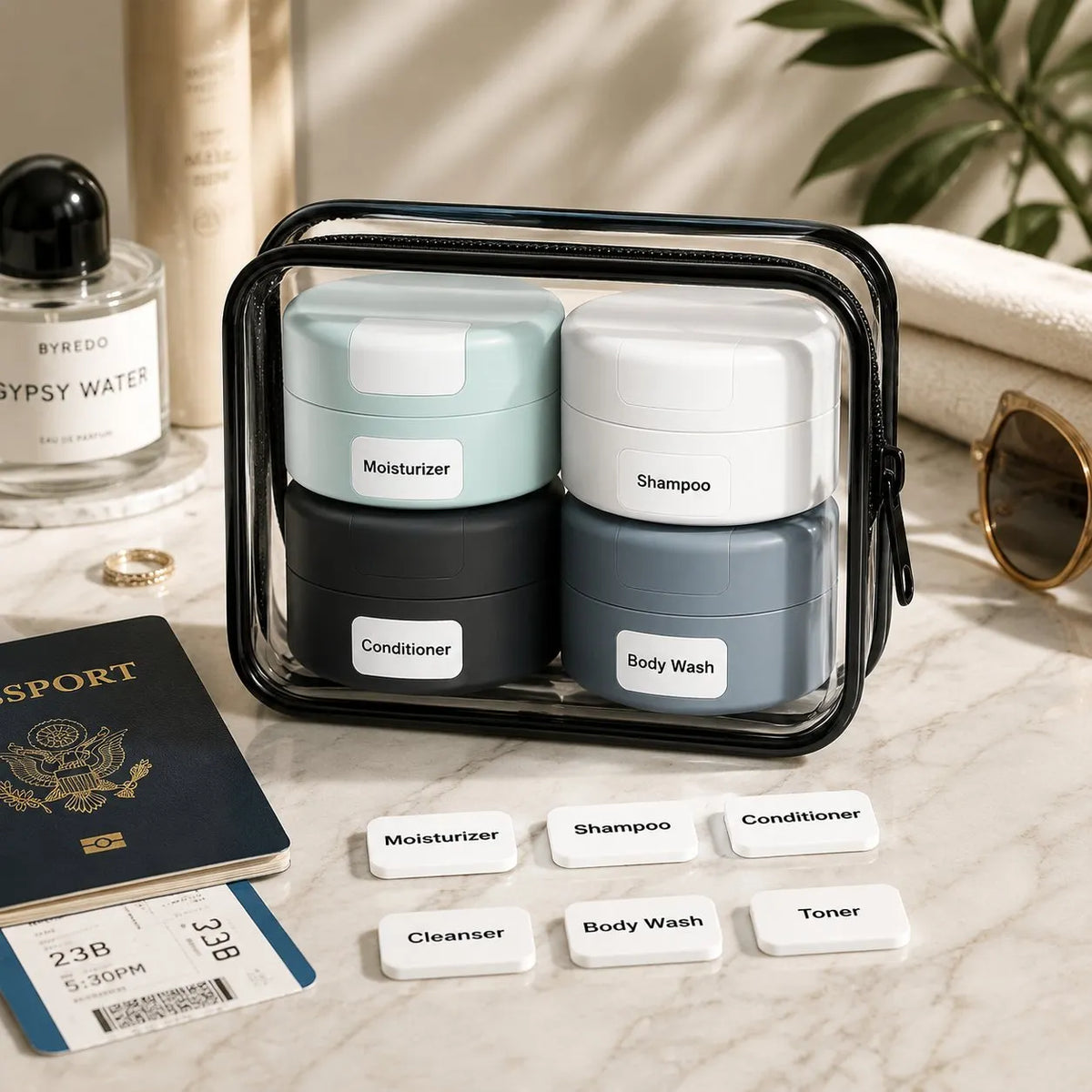Magnetic Travel Containers Set (4 Pack) 🎁🛡Keep Your Skincare Organized, Leak-Free & TSA Ready Anywhere You Go.