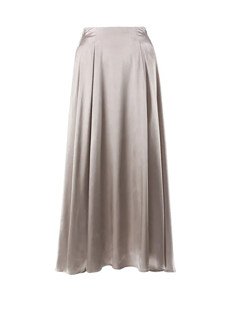 Elegant High Waist Satin Long Skirt