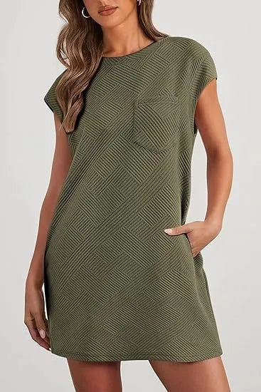 Women's Casual Textured T-shirt Dress with Pockets (Buy 2 Free Shipping)