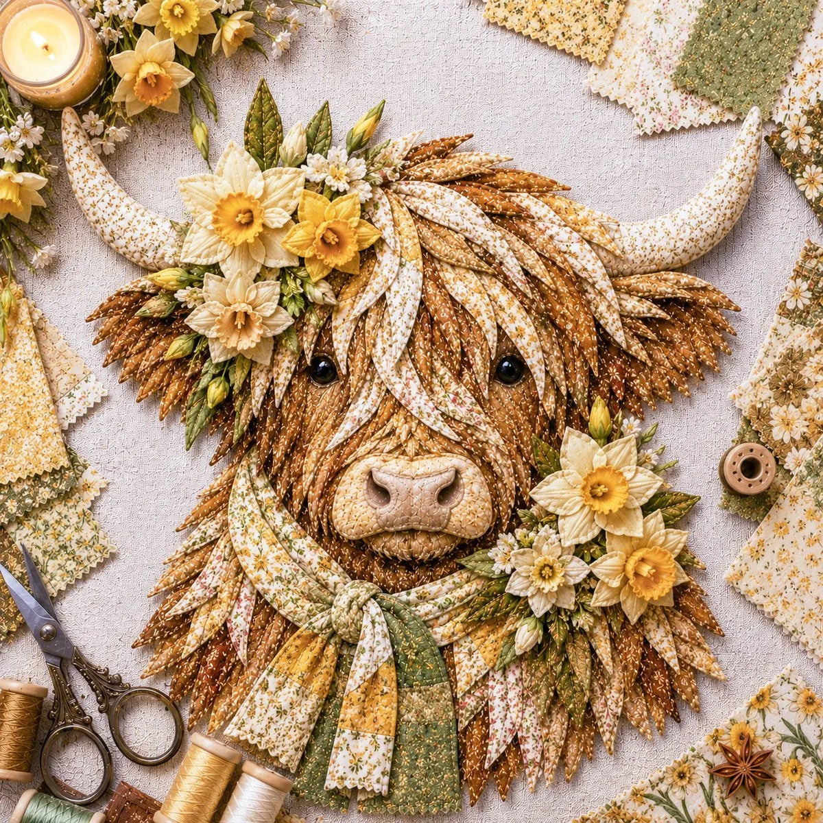 ⏳LAST DAY 49% OFF - 🐮💐🌸 Birth Flower Highland Cow 3D Layered Fabric Art DIY Kit | Complete Kit Included ✂️ Pre-Cut Pieces • Glue or Stitch Your Way • Create a Cozy 3D Highland Cow Decor 💕