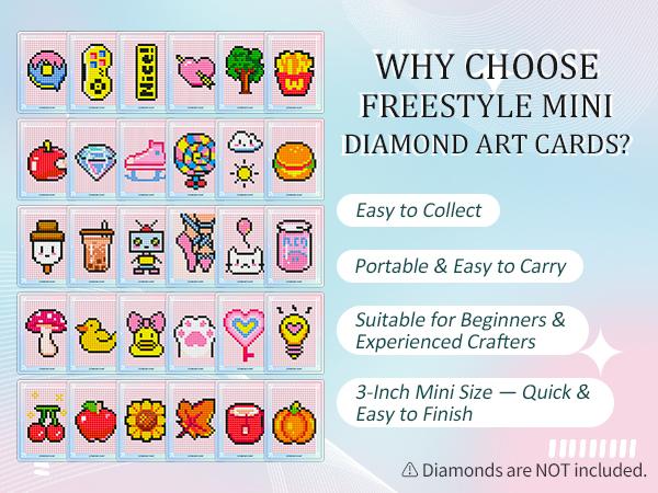 Turn Leftover Drills Into Art | Freestyle Mini Diamond Art Cards, 30PCS Cute Pixel DIY Craft Cards for Diamond Painting Lovers