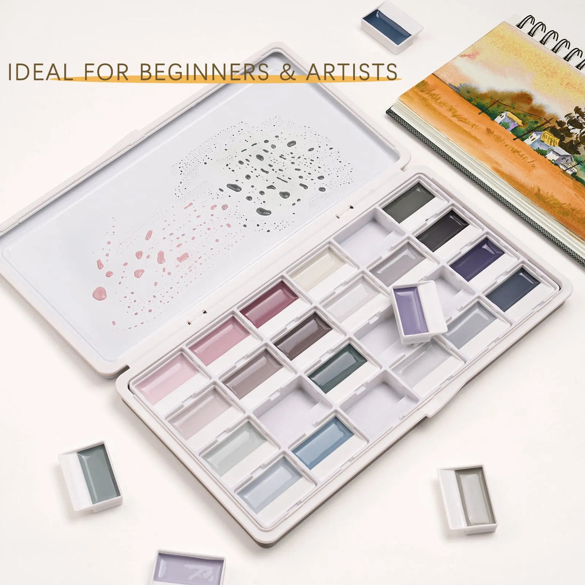 24-Color Opaque Semi-Solid Watercolor Paint Set