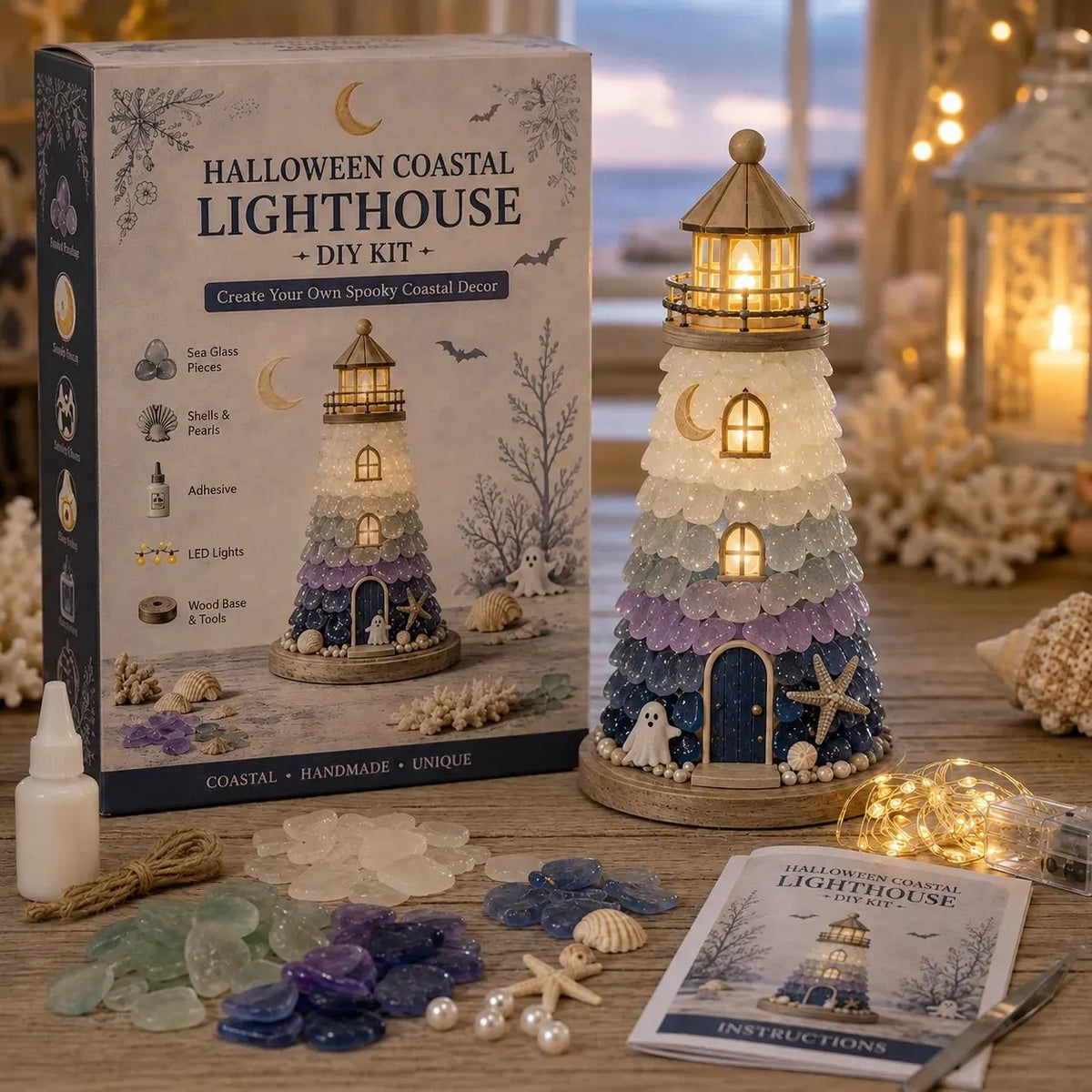 🔥 HOT SALE 🔥⏳ Last Day 49% OFF – 🌊 Beginner-Friendly DIY Lighted Sea Glass-Style Lighthouse Kit Collection | Complete Kit with Sea Glass-Style Pieces, LED Lights & Step-by-Step Guide Included 💕
