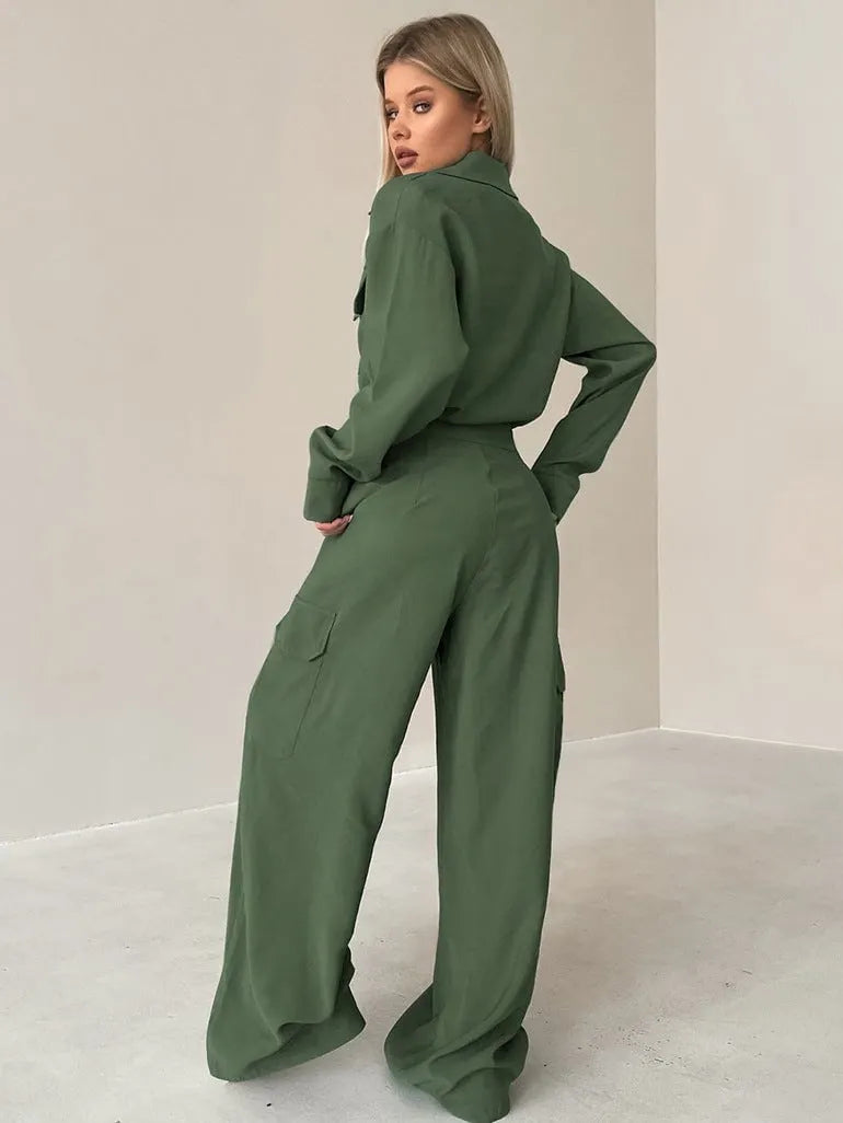Plain Casual Long Sleeve Jumpsuit