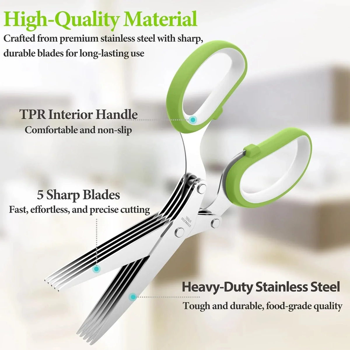 🎉✂️🌿5-Blade Stainless Steel Herb Scissors with Cleaning Brush & Protective Cover