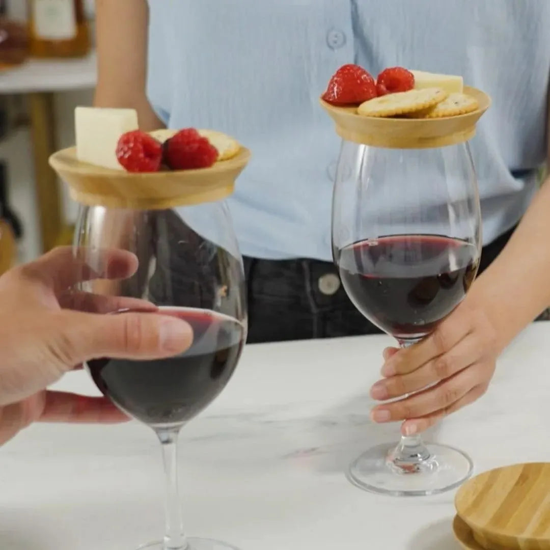 🎉Bamboo Wine Glass Toppers – Set of 4