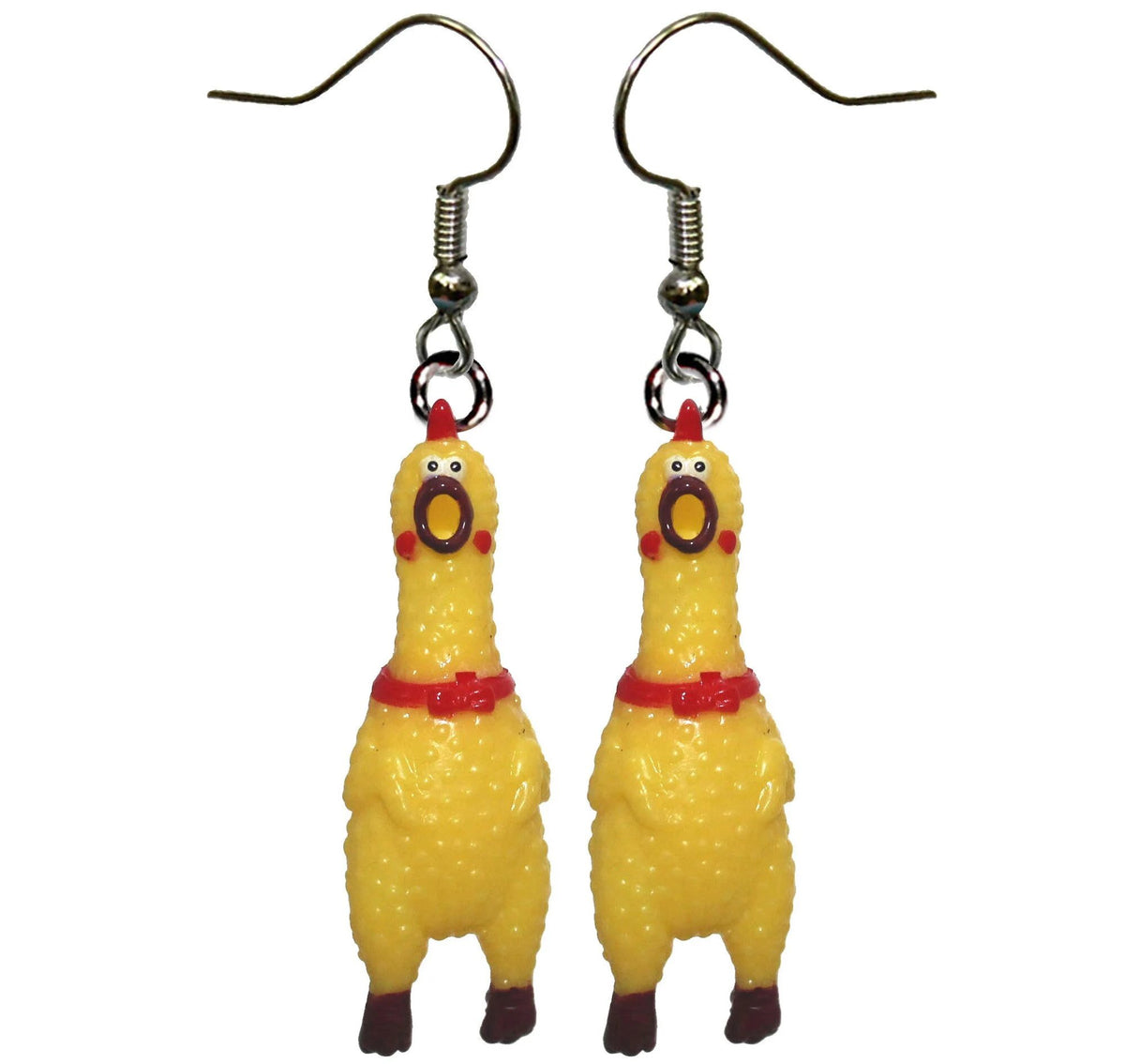 2pc Squawking Rubber Chicken Earrings