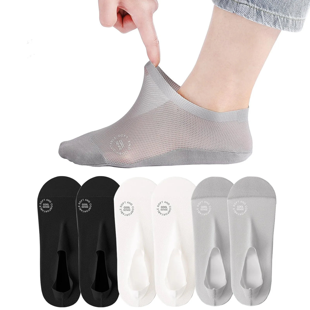 🔥 3-Pair Invisible Grip Socks Pack 🧦 – Breathable Low-Cut Anti-Slip Sweat-Absorbing Design